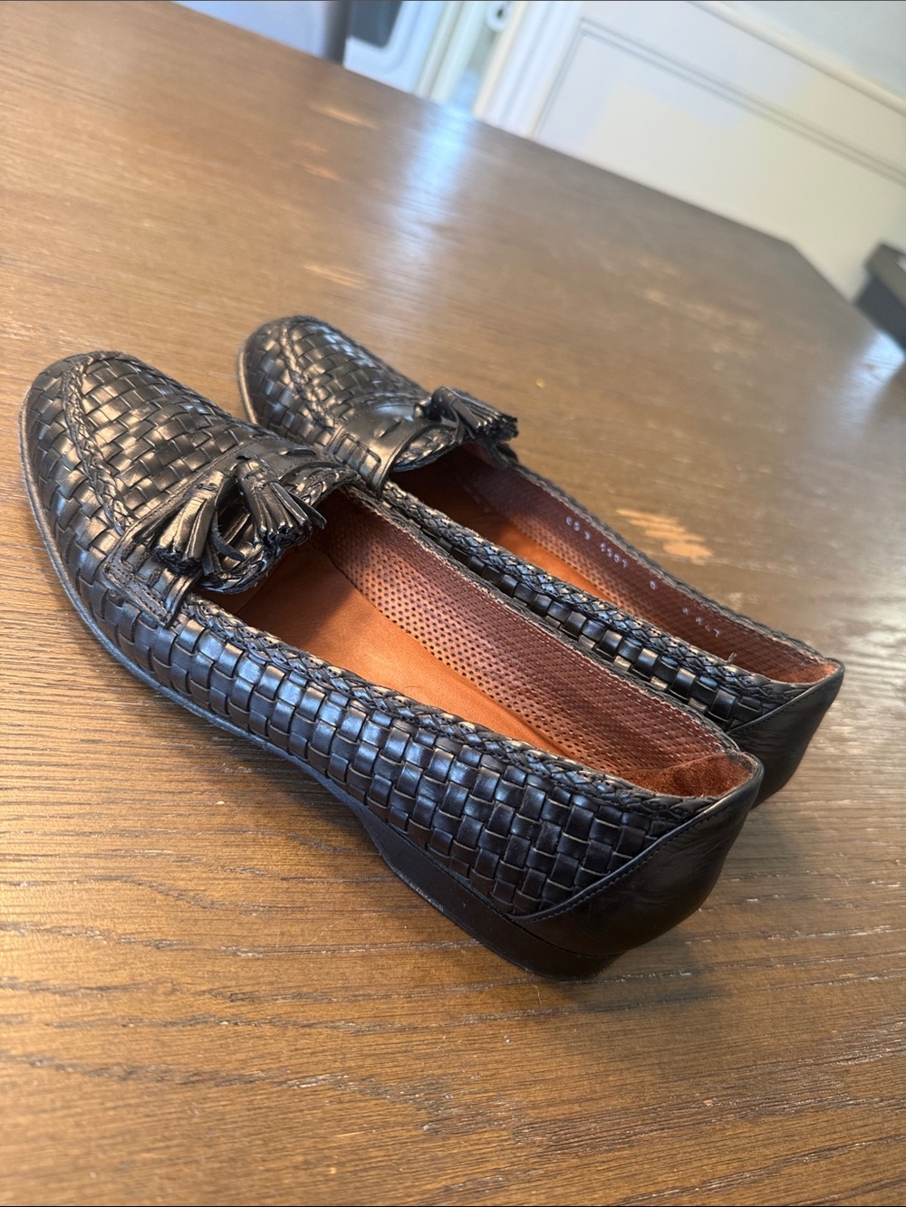 Cole Haan Black Woven Leather Tassel Slip-On Loafers - Picture 2 of 6